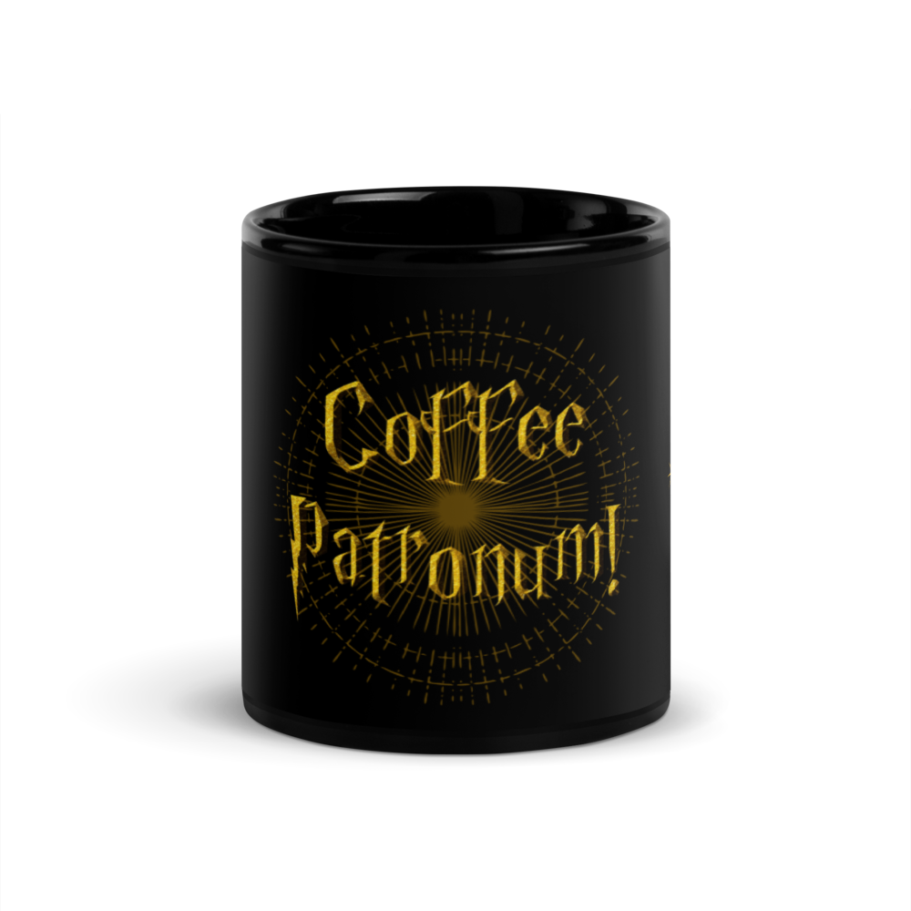 Schwarze Keramiktasse "Coffee Partonum!"