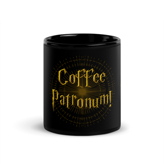 Schwarze Keramiktasse "Coffee Partonum!"